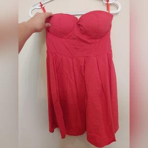 Red strapless mini dress